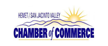 Logo for the Hemet/San Jacinto Valley Chamber of Commerce featuring mountain outlines and a sunrise above blue text on a white background. Logo for the Hemet/San Jacinto Valley Chamber of Commerce featuring mountain outlines and a sunrise above blue text on a white background.