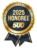 Gold and black ribbon badge that reads: “2025 Honoree, Law Firm 500, Fastest Growing Law Firms in the U.S.”. Gold and black ribbon badge that reads: “2025 Honoree, Law Firm 500, Fastest Growing Law Firms in the U.S.”.